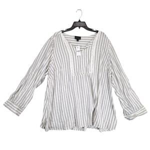 NWT Lane Bryant Women's Plus Size 24 White Gray Striped Rayon Tunic Top Blouse